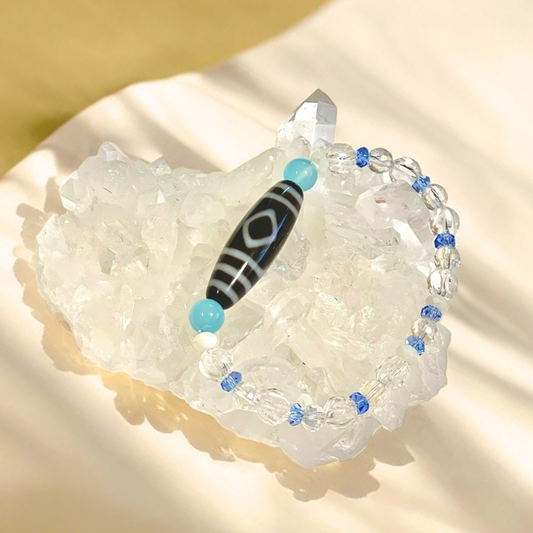 《一点物》増益天地天珠&水晶&シーブルーカルセドニーブレスレット
