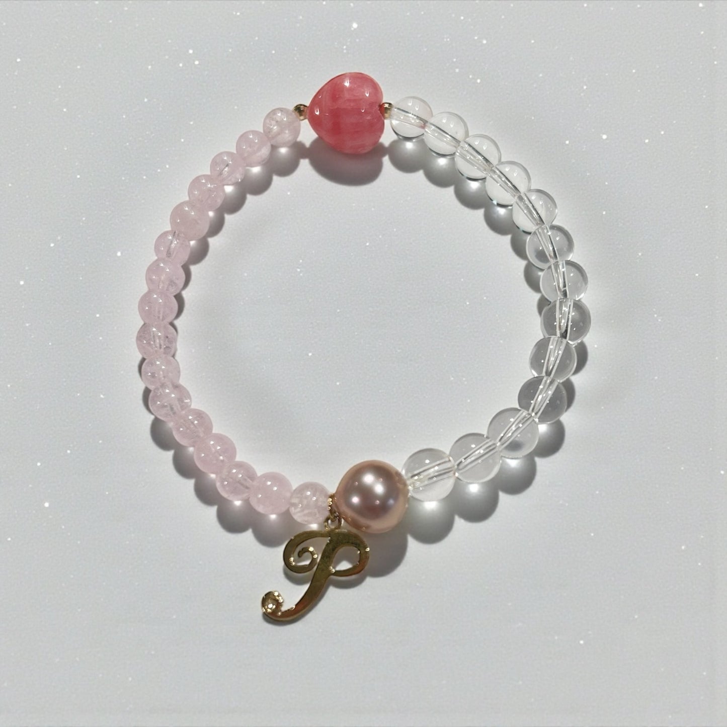 【ピンク真珠】k18チャームダイヤモンド入り インカローズハート型ブレスレット