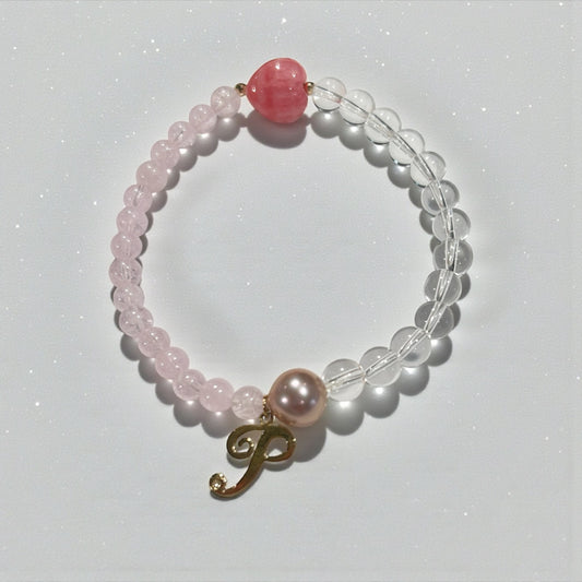 【ピンク真珠】k18チャームダイヤモンド入り インカローズハート型ブレスレット