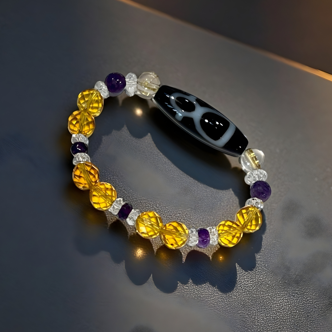 《一点物》金運ブレス 財神天珠&シトリン&アメジストブレスレット