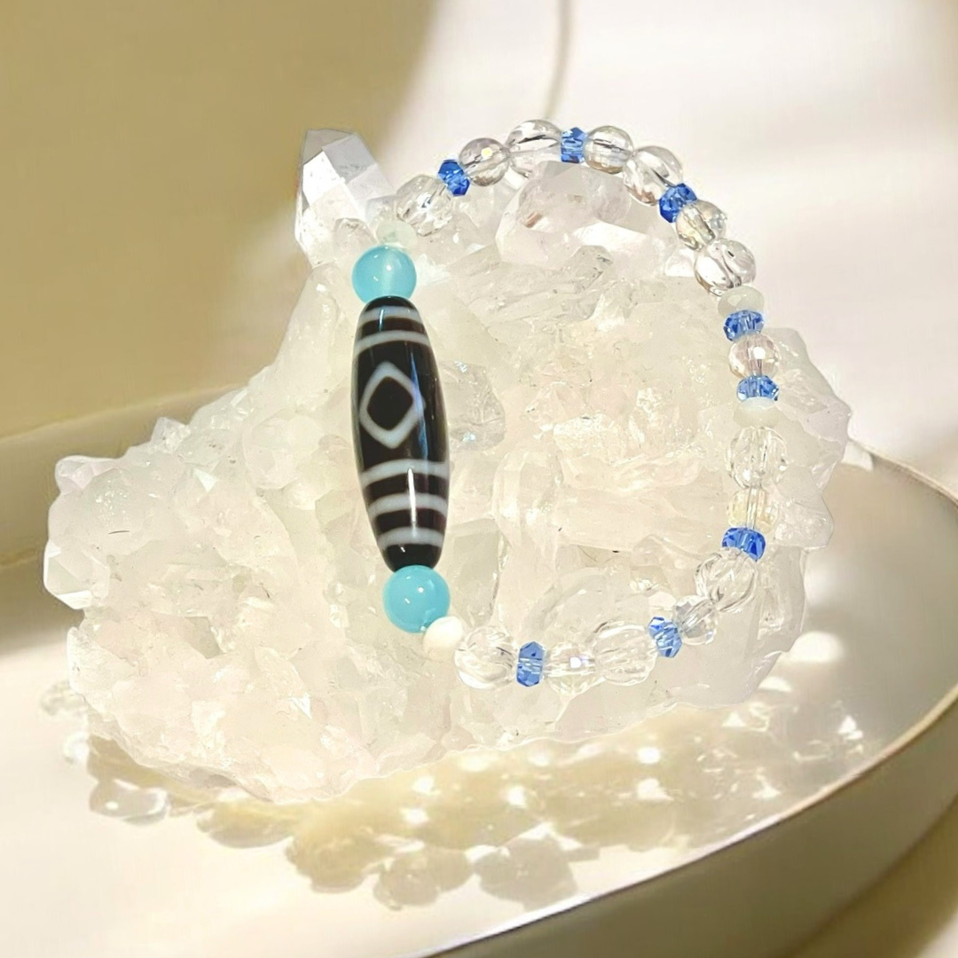 《一点物》増益天地天珠&水晶&シーブルーカルセドニーブレスレット