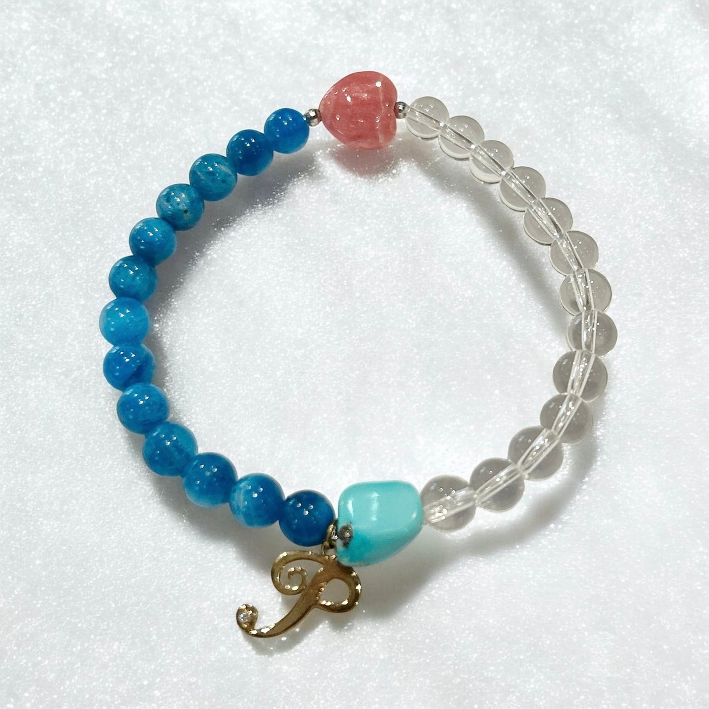 【トルコ石】k18チャームダイヤモンド入り インカローズハート型ブレスレット