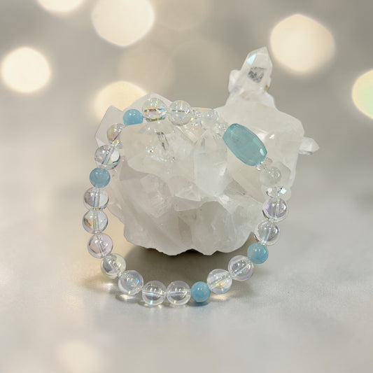 【新作】EXアクアマリン&レインボームーンストーン ブレスレット