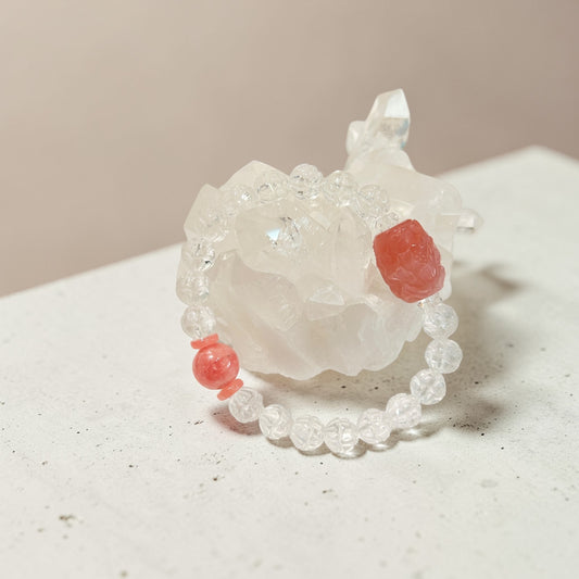 【新作】鳳凰彫り天珠型 牡丹 ピンクメノウ ブレスレット