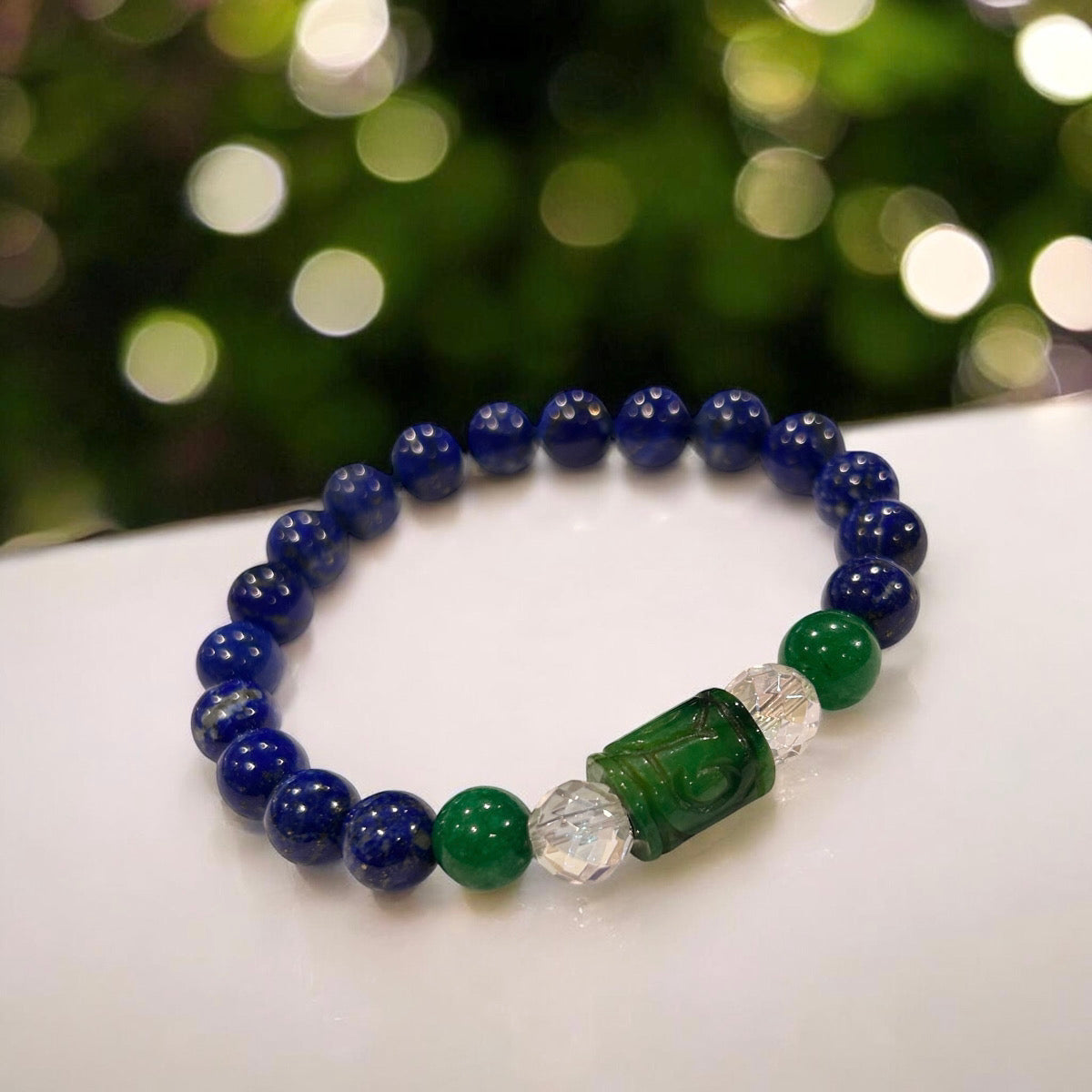 【新作】天然彫刻ヒスイ&ラピスラズリ ブレスレット
