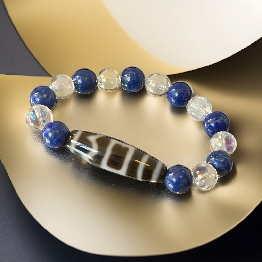 息増懐珠天珠＆ラピスラズリ＆水晶ブレスレット