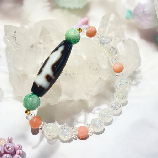 《大特価》K18入り！双観音天珠＆ヒスイ＆ピンクオパールブレスレットオッか