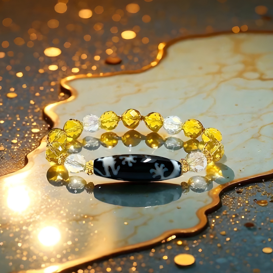 《一点物 金運ブレス》K18入り！宝珠皇帝龍天珠＆シトリンブレスレット