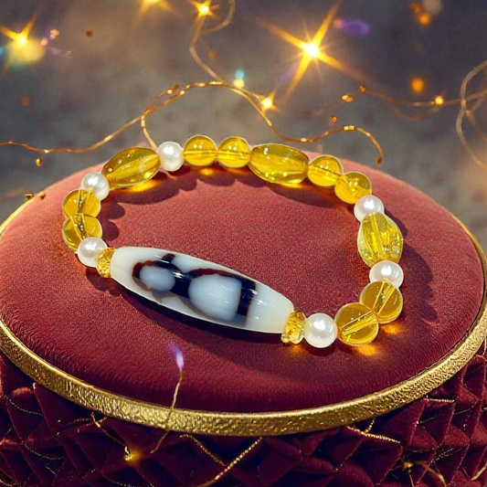 《一点物》金運ブレス　財神白天珠＆パール＆イエローアンバー