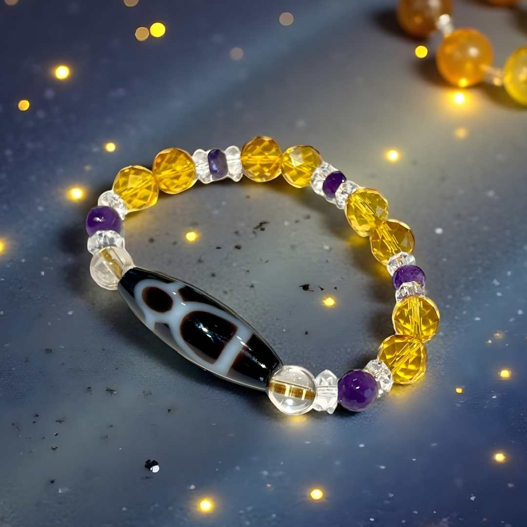 《一点物》金運ブレス　財神天珠＆シトリン＆アメジストブレスレット
