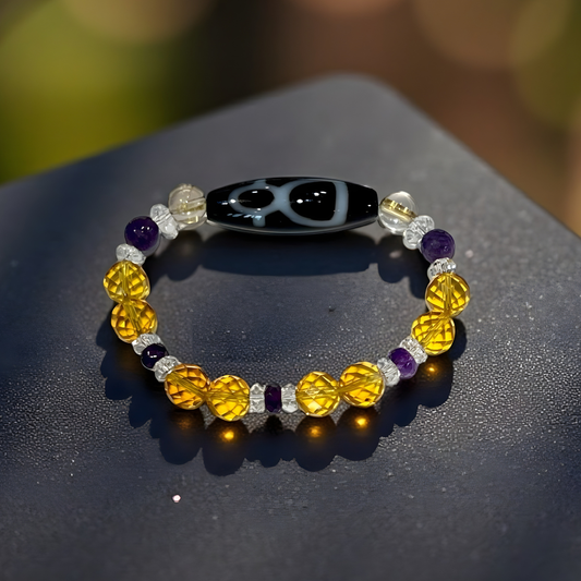 《一点物》金運ブレス　財神天珠＆シトリン＆アメジストブレスレット