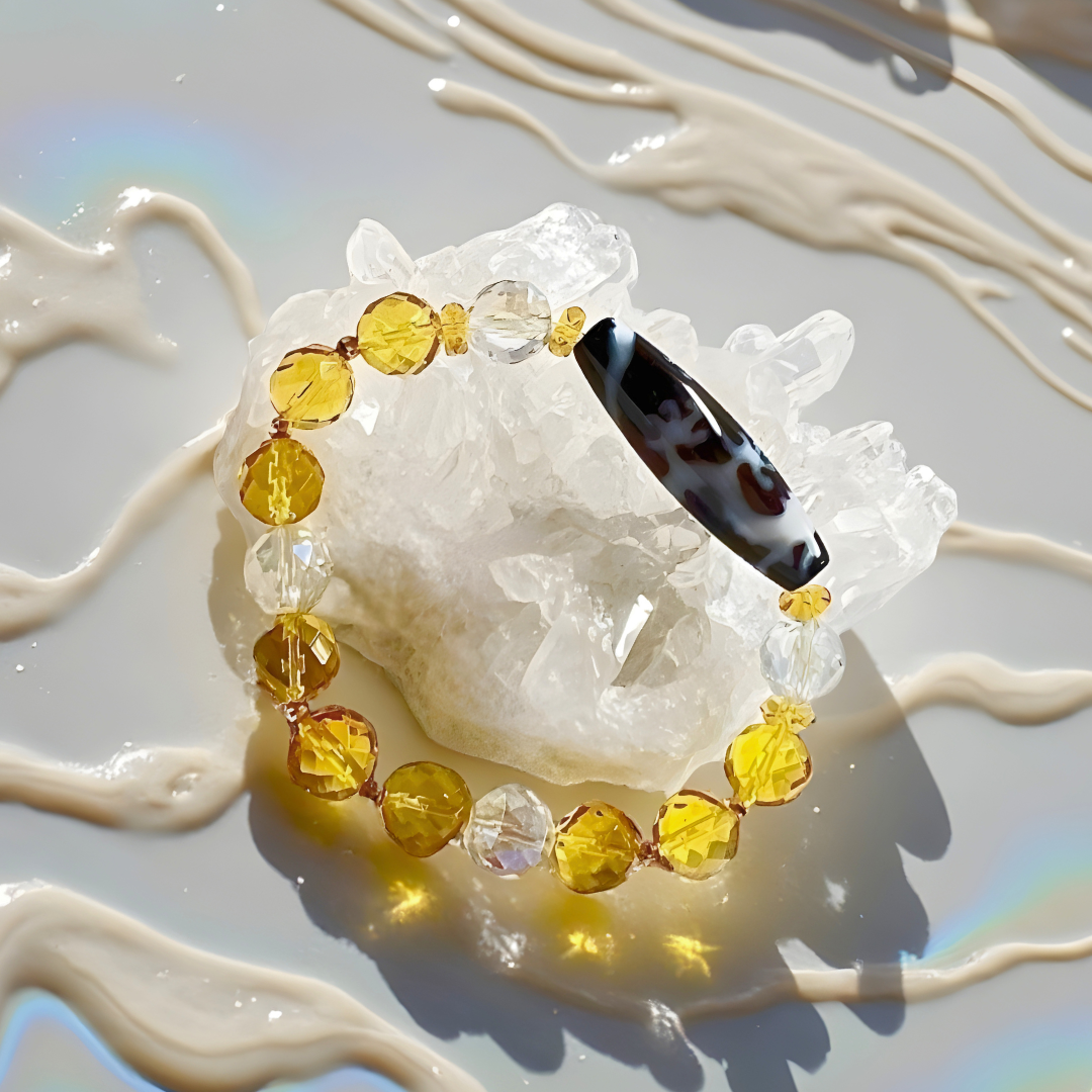 《一点物 金運ブレス》K18入り！宝珠皇帝龍天珠＆シトリンブレスレット