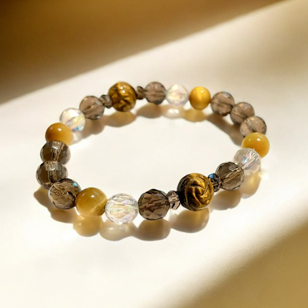 《一点物》タイガーアイ&スモーキークォーツブレスレット