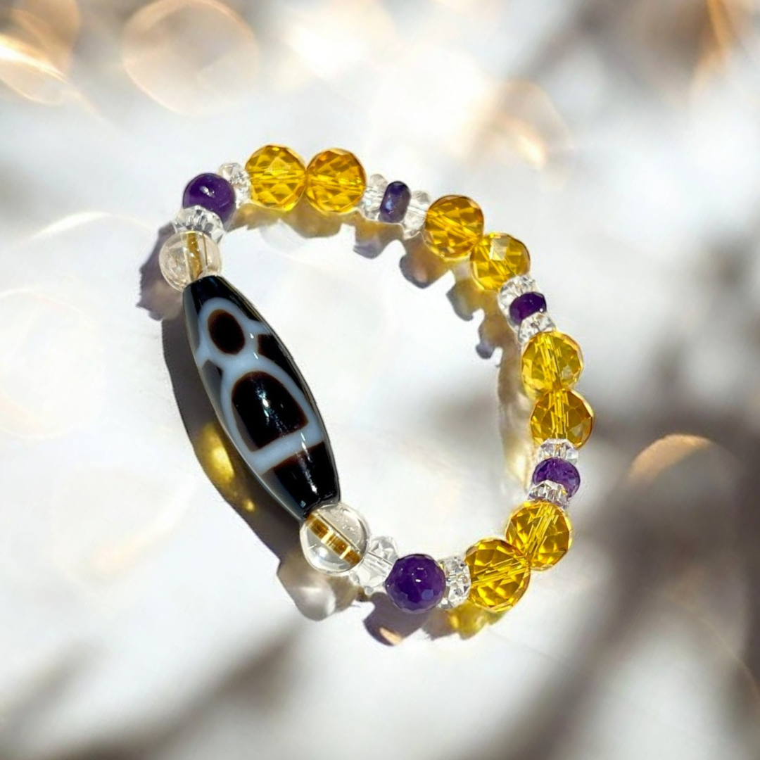 《一点物》金運ブレス　財神天珠＆シトリン＆アメジストブレスレット