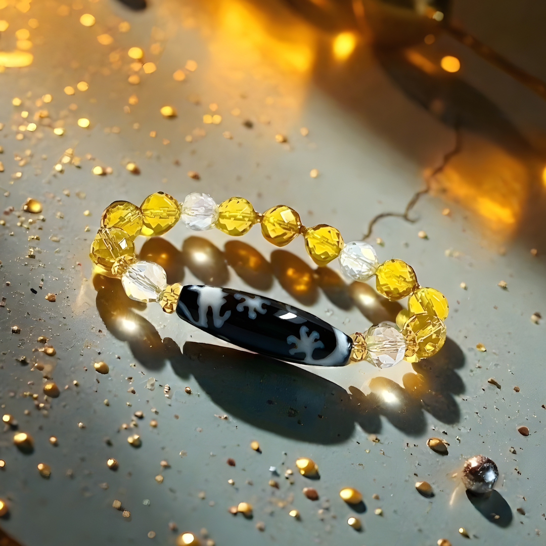 《一点物 金運ブレス》K18入り！宝珠皇帝龍天珠＆シトリンブレスレット