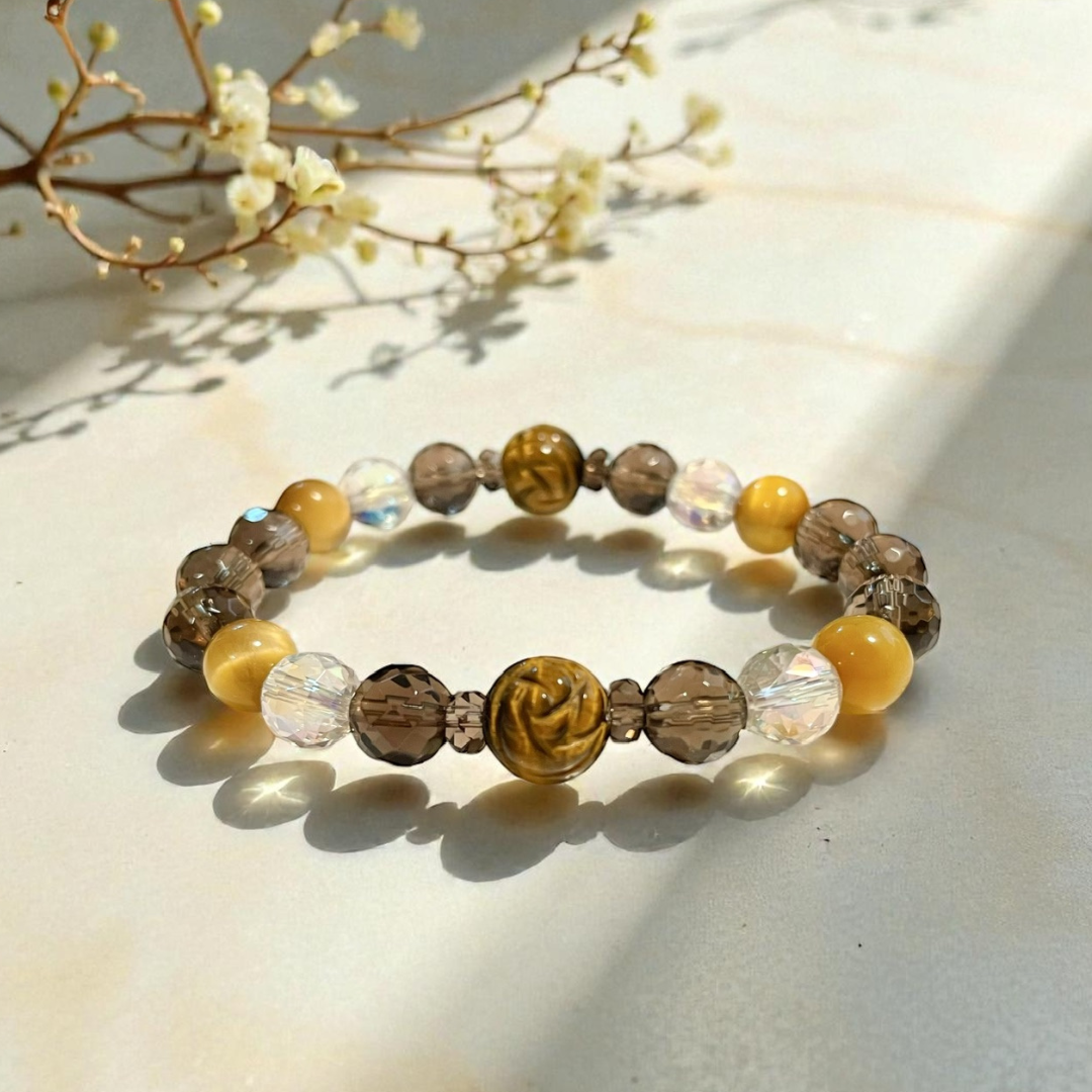 《一点物》タイガーアイ&スモーキークォーツブレスレット