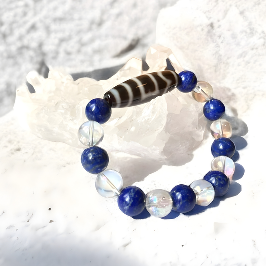 《一点物》息増懐珠天珠＆ラピスラズリ＆水晶ブレスレット