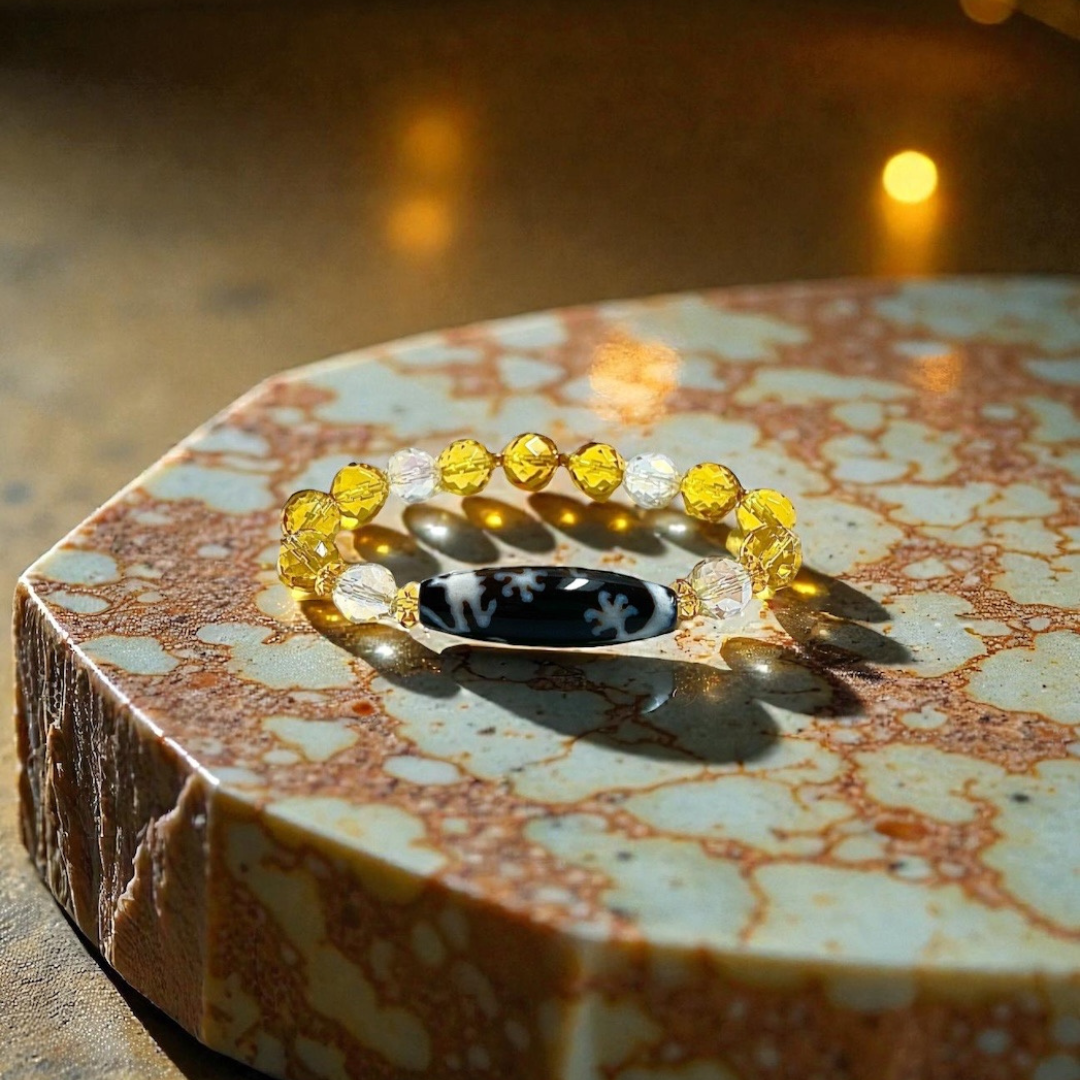 《一点物 金運ブレス》K18入り！宝珠皇帝龍天珠＆シトリンブレスレット