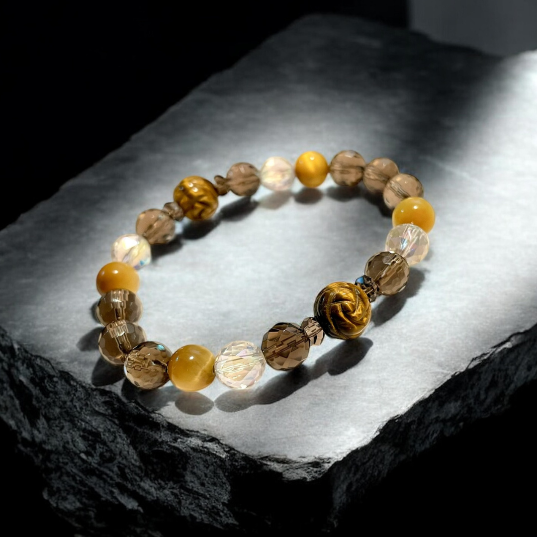 《一点物》タイガーアイ&スモーキークォーツブレスレット