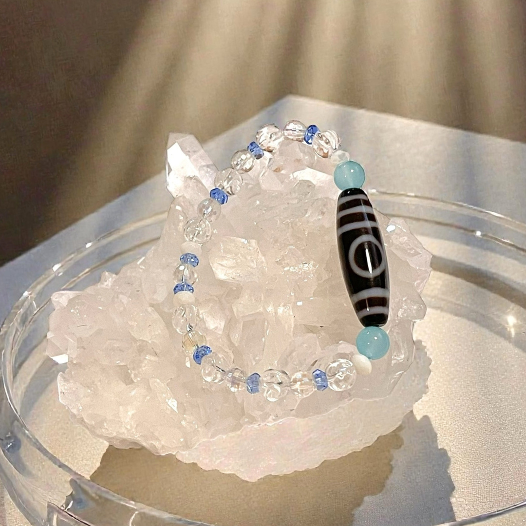 《一点物》増益天地天珠＆水晶＆シーブルーカルセドニーブレスレット