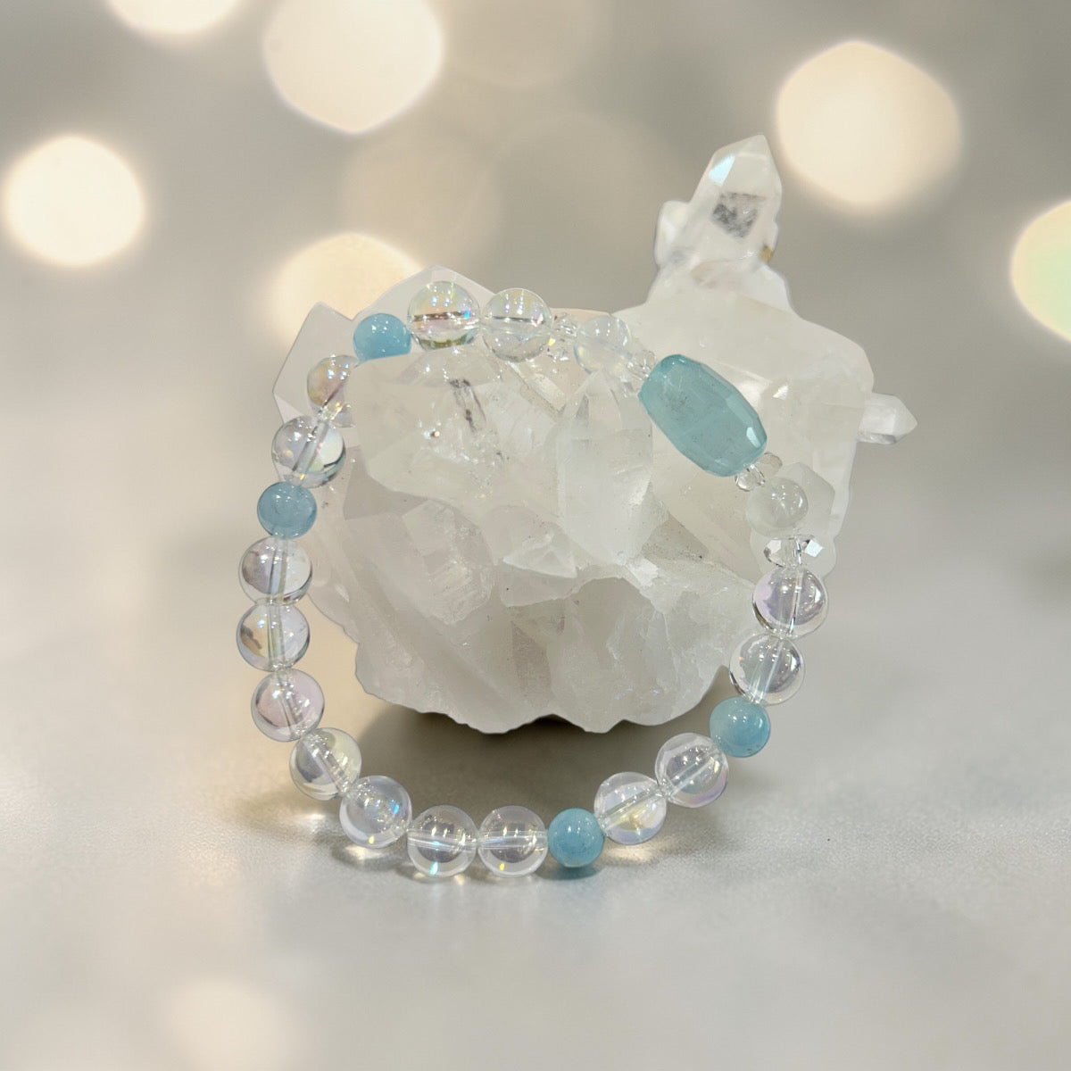 【新作】EXアクアマリン&レインボームーンストーン　ブレスレット