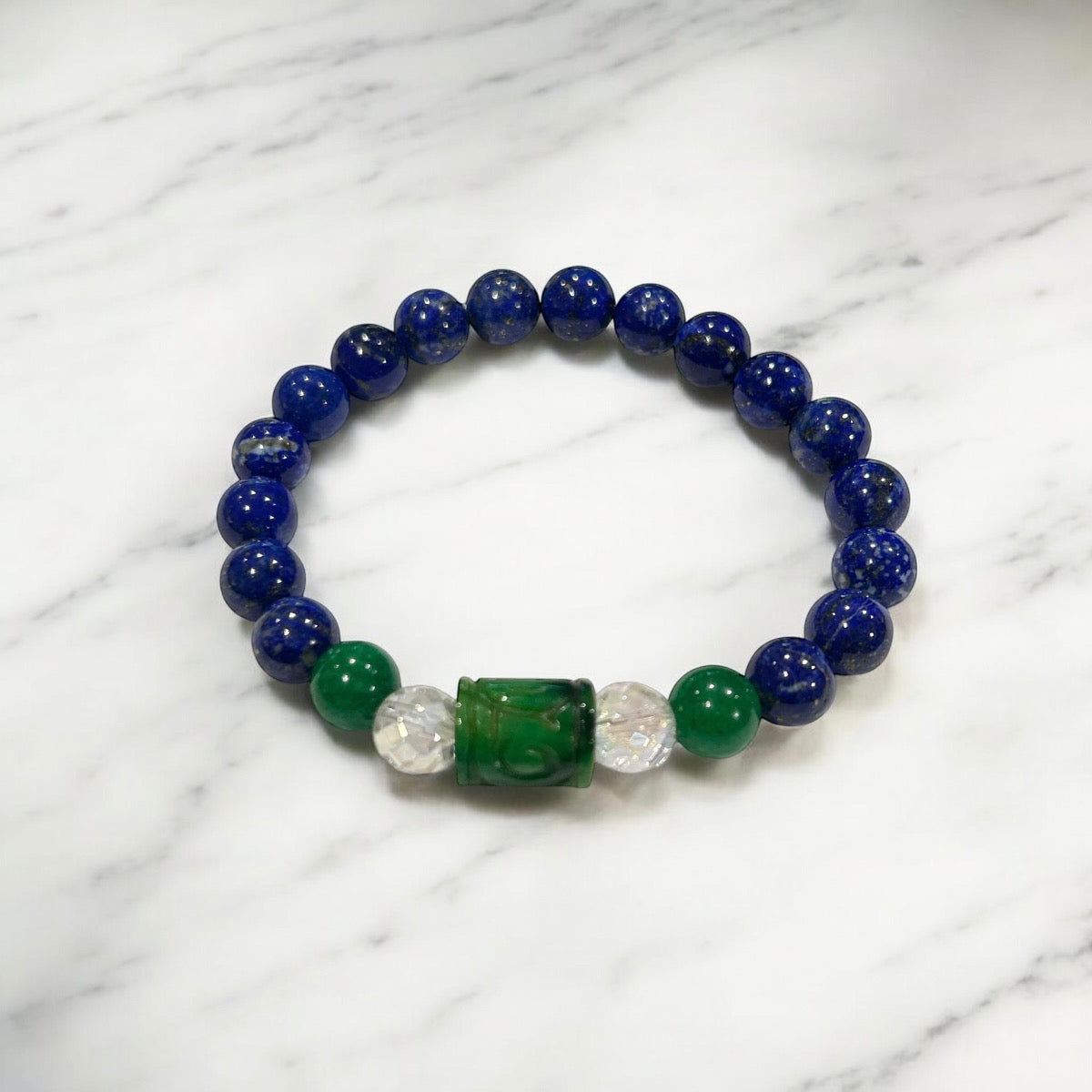 【新作】天然彫刻ヒスイ＆ラピスラズリ　ブレスレット