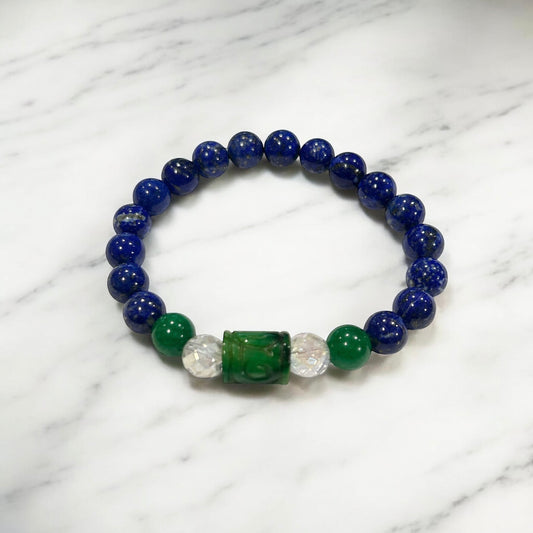 【新作】天然彫刻ヒスイ＆ラピスラズリ　ブレスレット