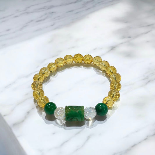 【新作】天然彫刻ヒスイ＆シトリンブレスレット