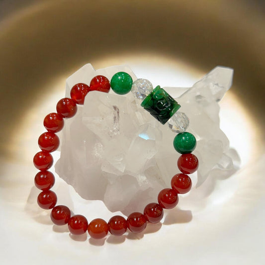 【新作】天然彫刻ヒスイ＆赤メノウ　ブレスレット