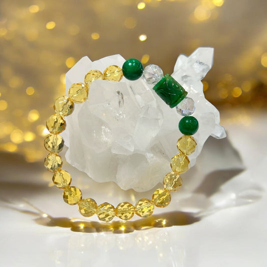 【新作】天然彫刻ヒスイ＆シトリンブレスレット