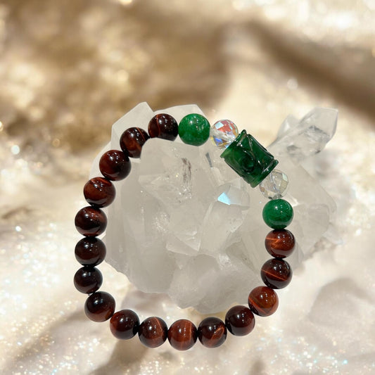 【新作】天然彫刻ヒスイ＆レッドタイガーアイ　ブレスレット