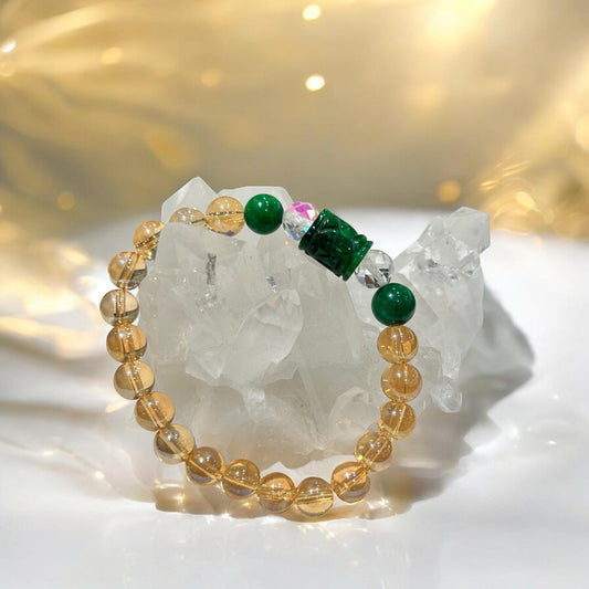 【新作】天然彫刻ヒスイ＆オレンジオーラクォーツ　ブレスレット