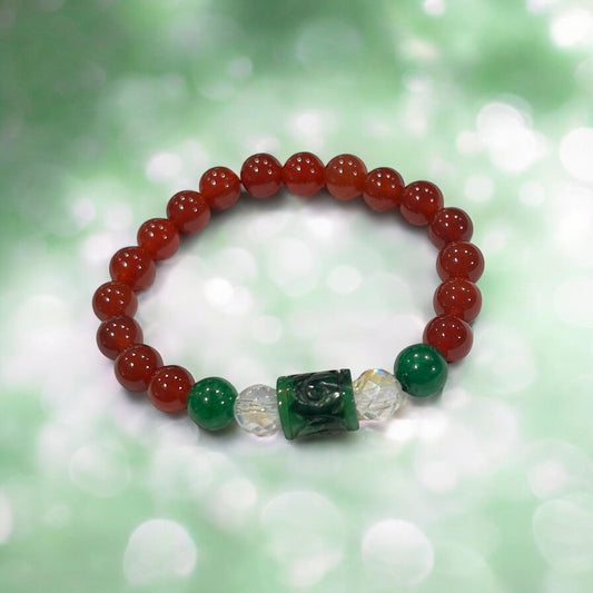 【新作】天然彫刻ヒスイ＆赤メノウ　ブレスレット