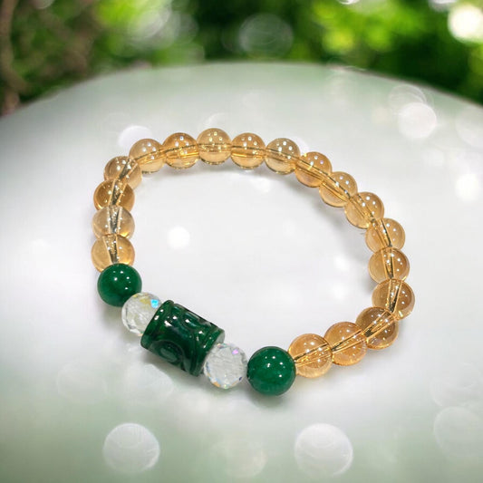 【新作】天然彫刻ヒスイ＆オレンジオーラクォーツ　ブレスレット